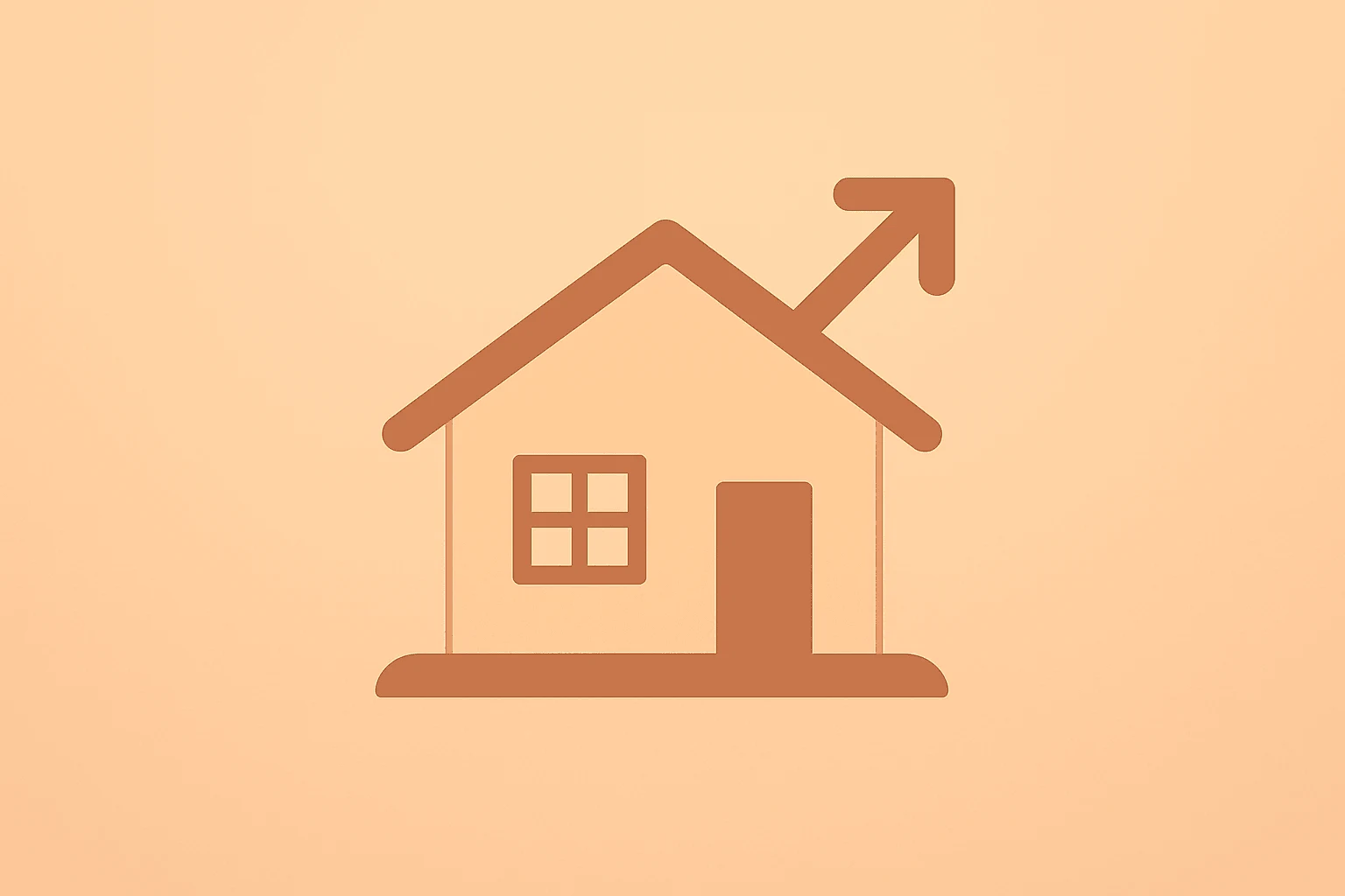Flat vector of a stylized vacation-home icon expanding to signify demand surge, editorial cover for Airbnb earnings.