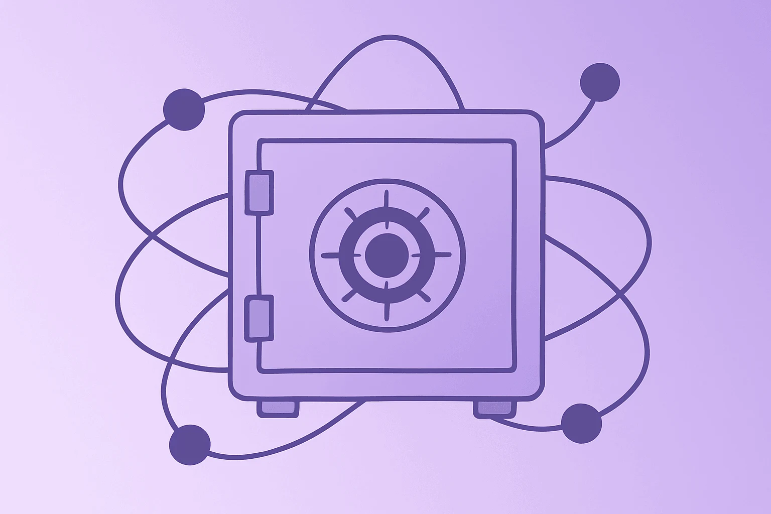 Flat filled vector of a fractured online marketplace vault symbolizing the eBay GameStop takeover, subtle shadow lift.
