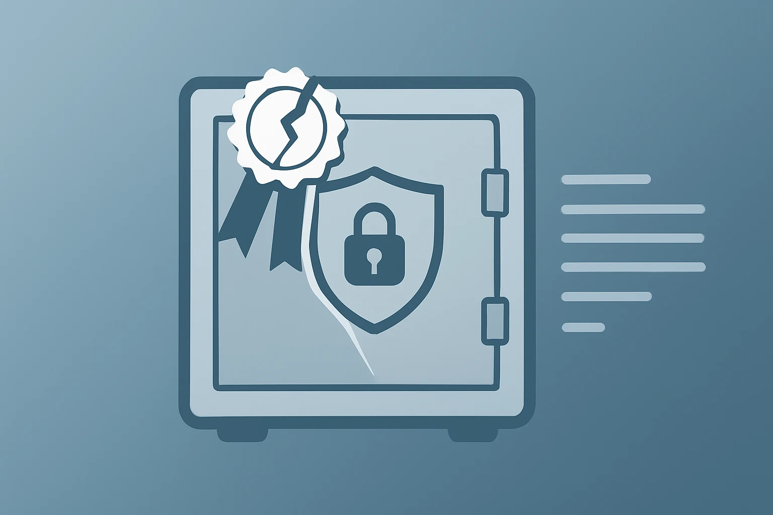 Centered flat-vector contract server with a fractured layer symbolizing DocuSign earnings shock and valuation debate.