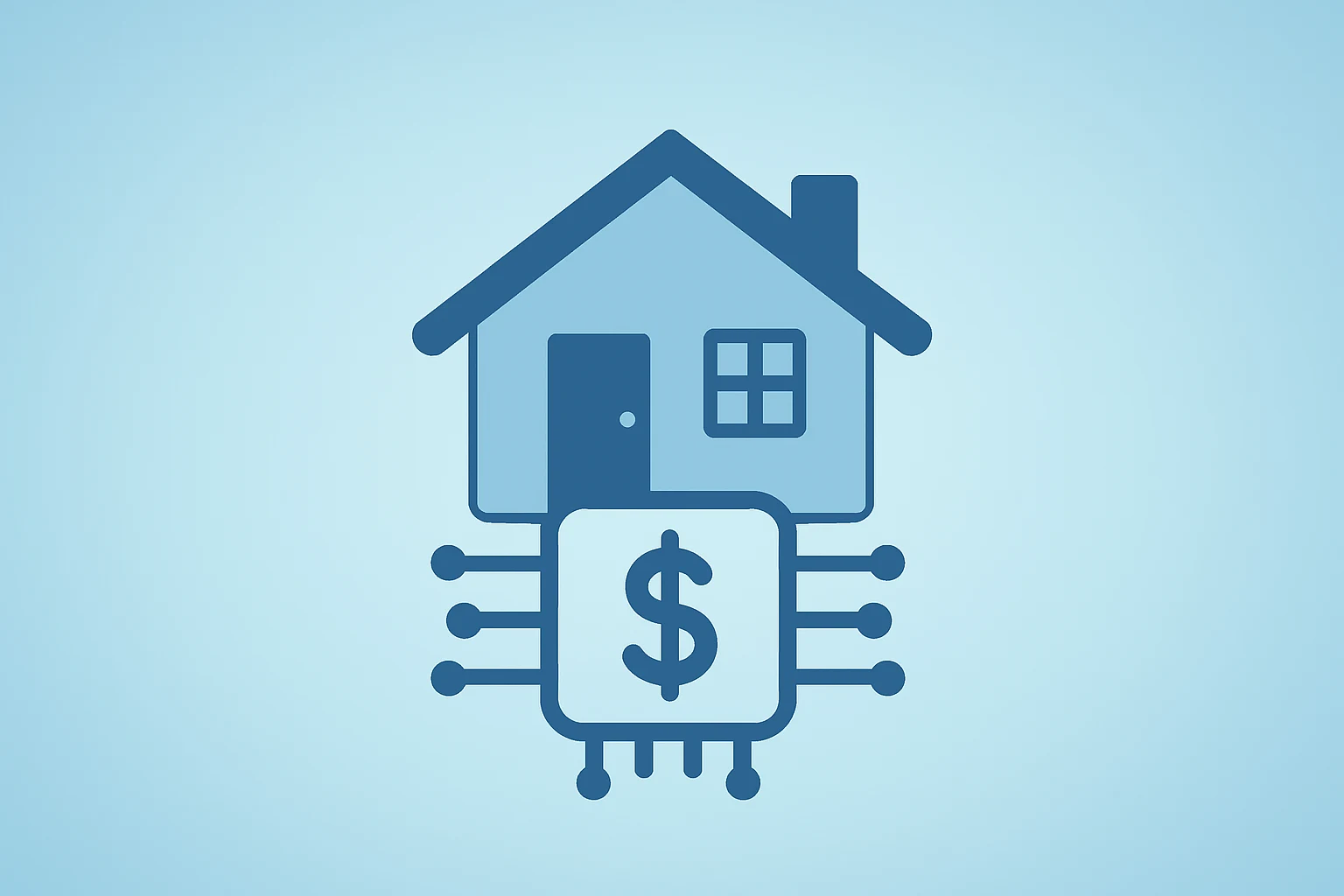 Flat vector of a single-family house fused with a tariff chip, evoking Trump State of the Union market impact and risk.