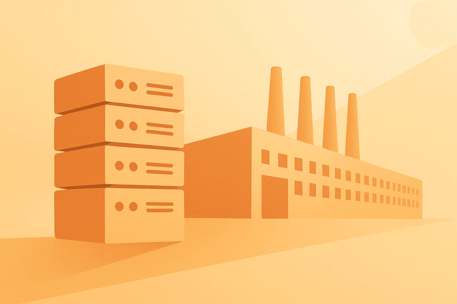 Centered flat vector of a server cluster symbolizing HIVE AI gigafactory Toronto and large-scale 320 MW compute capacity