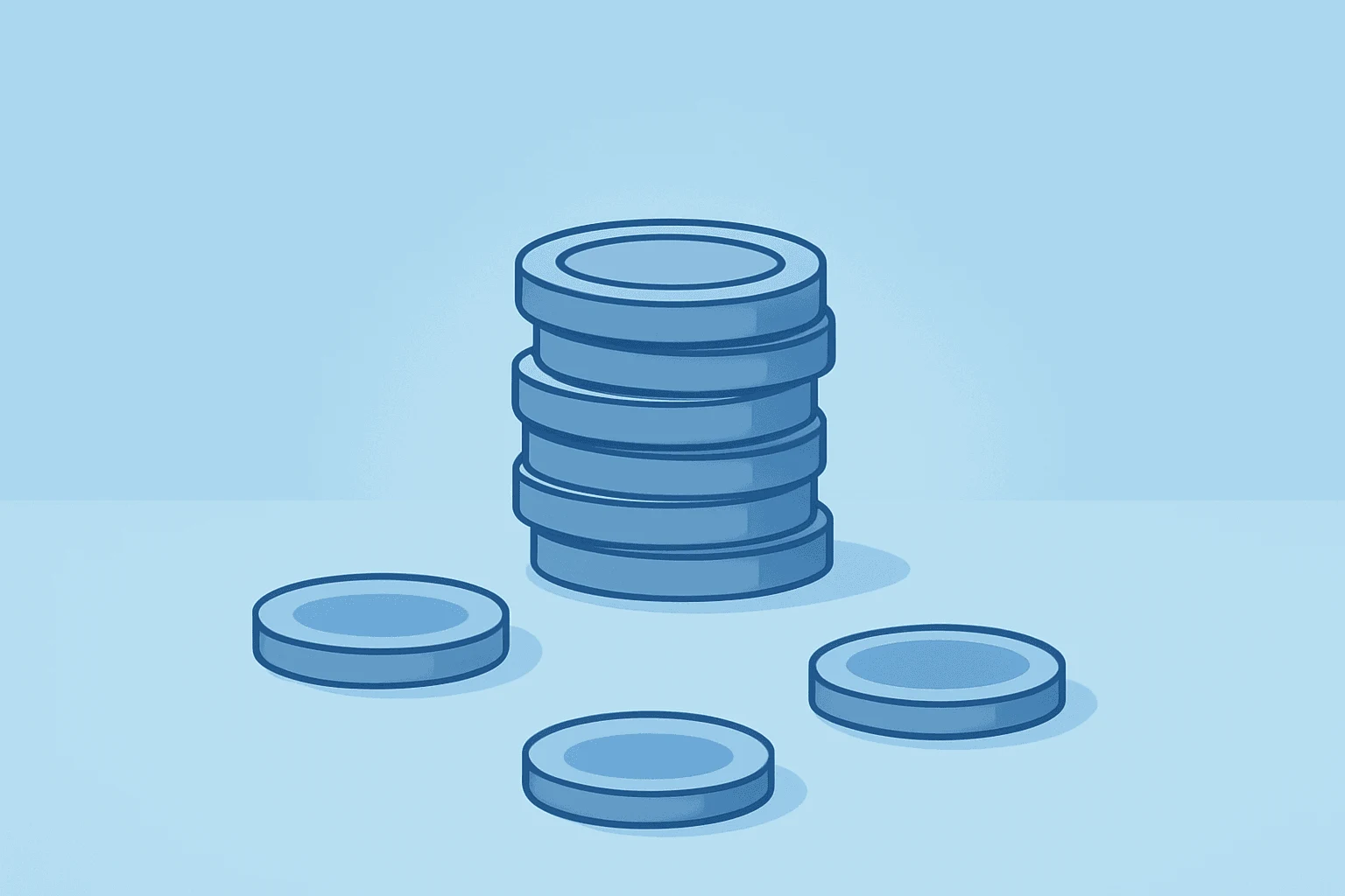 Flat vector of a shifting arcade token stack signaling cash resilience tied to Dave & Buster's Q1 2026 results.