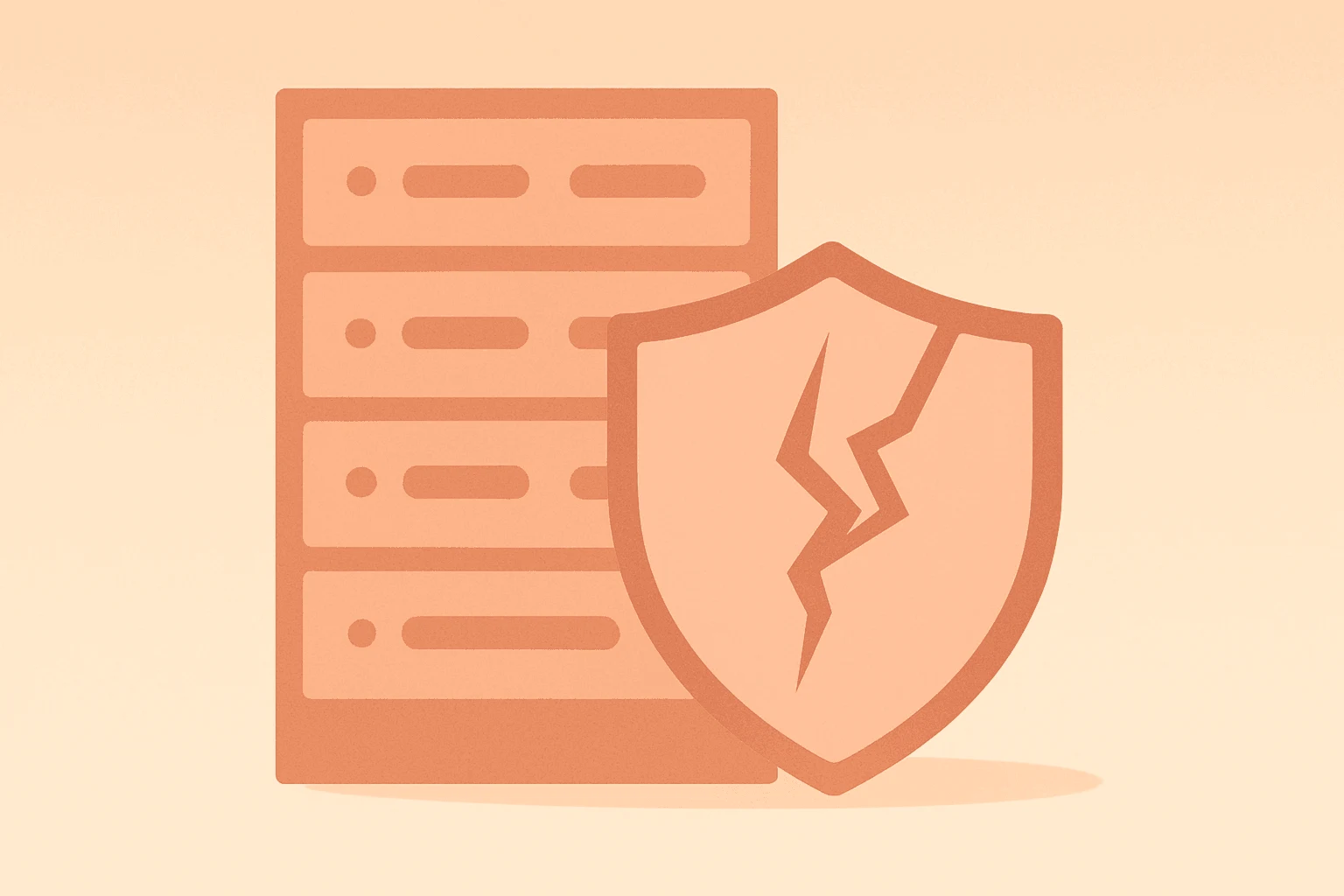 Flat filled vector of a server with a fractured shell symbolizing Google Pentagon AI deal and employee backlash.