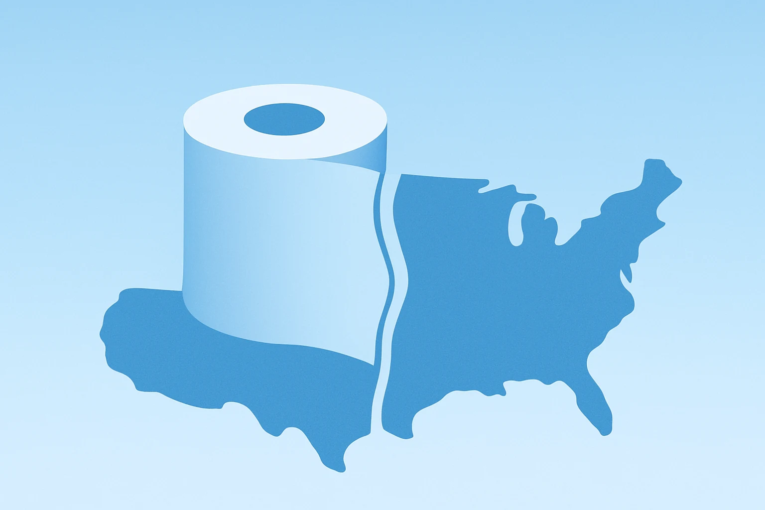 Flat vector of a packaging roll fracturing into two regional pieces to symbolize the International Paper split and reset.