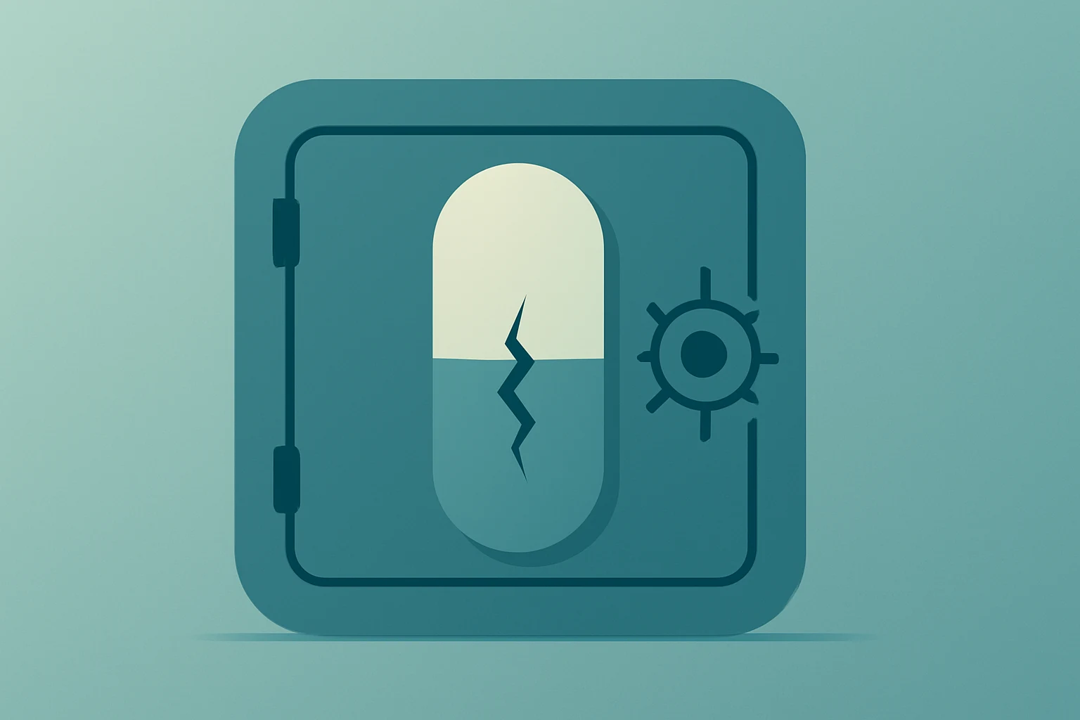 Flat filled vector of a capsule vault with a cracked shell symbolizing Corcept FDA Complete Response Letter setback.