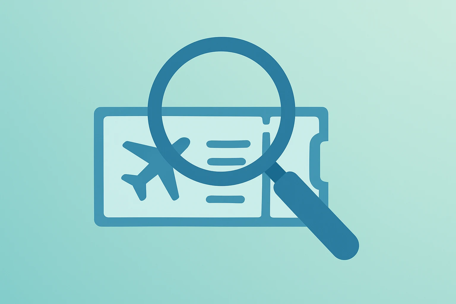 Flat filled vector of a travel ticket under a magnifier symbolizing Trip.com antitrust investigation and regulatory scrutiny.
