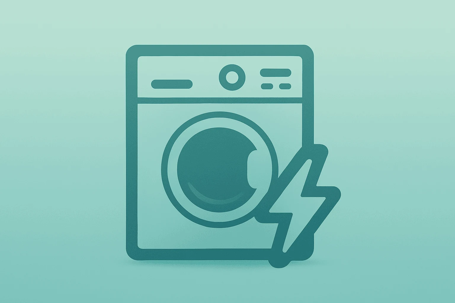 Flat vector washing machine with dimming light motif symbolizing Whirlpool earnings shock, pricing and dividend suspension.