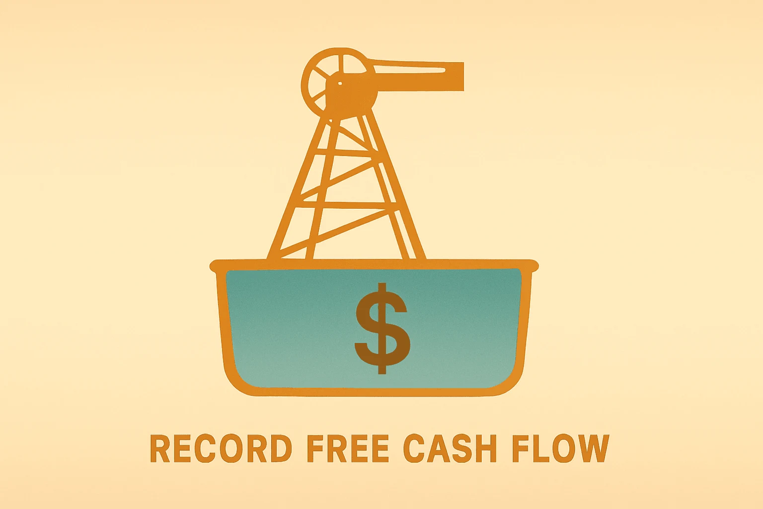 Flat-vector gold mine headframe with expanding reservoir symbolizing Newmont earnings record cash flow and buyback.