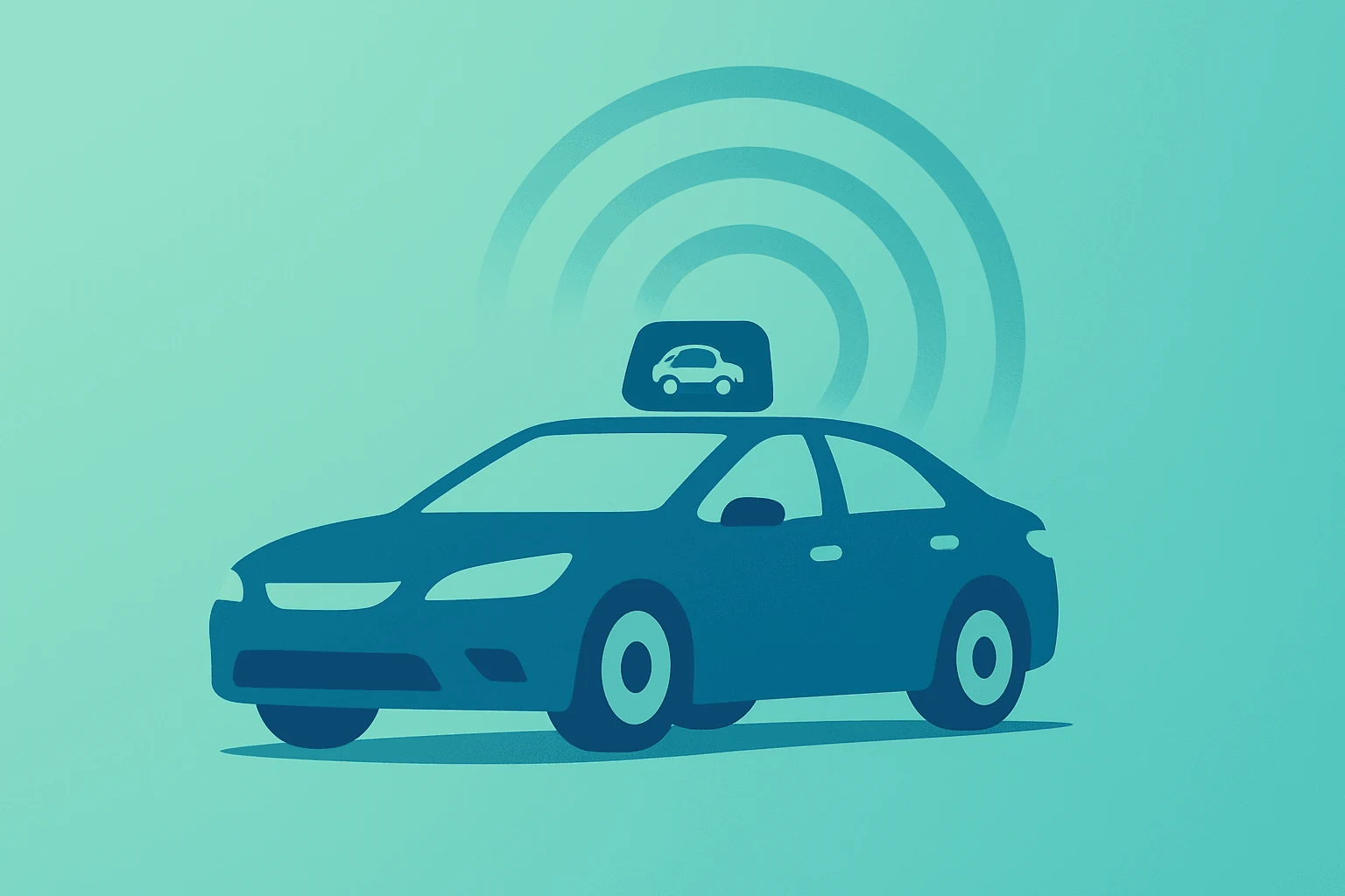 Flat vector of a ride-hailing car emitting membership rings to symbolize Uber Q1 2026 earnings platform momentum.