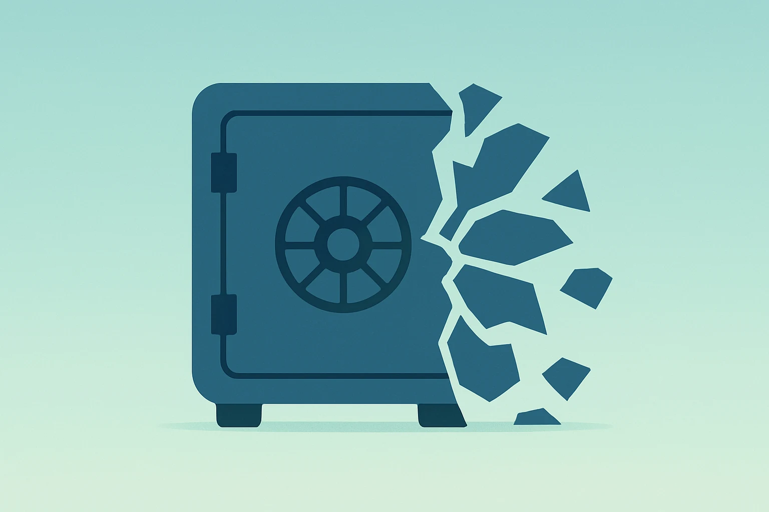 Flat filled vector of a cracked holding shell symbolizing write-downs and insurance strain, Berkshire Hathaway earnings.