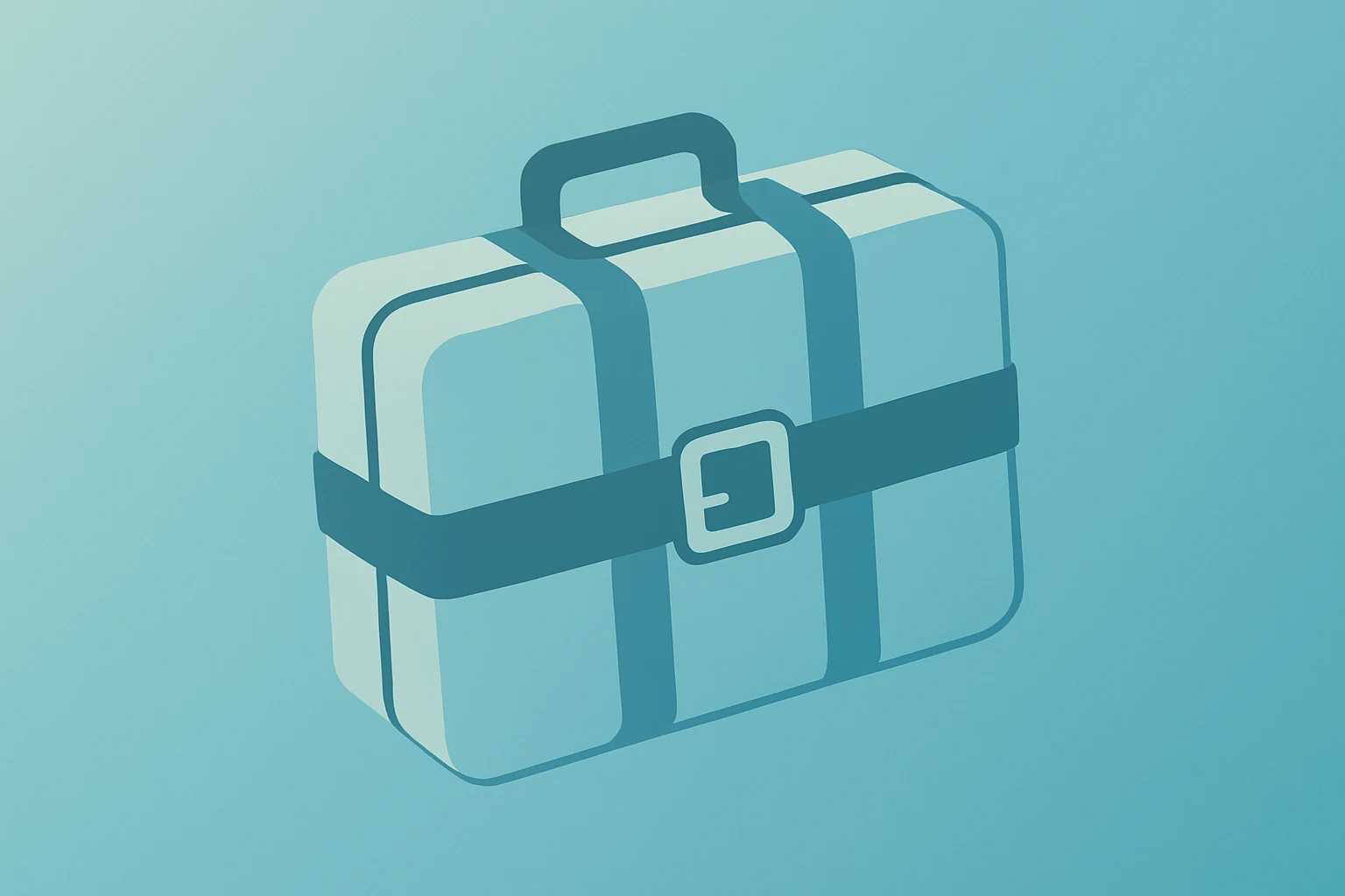 Flat filled vector of a luggage trunk cinched by a tightened strap to symbolize the Starboard stake in Tripadvisor board fight.