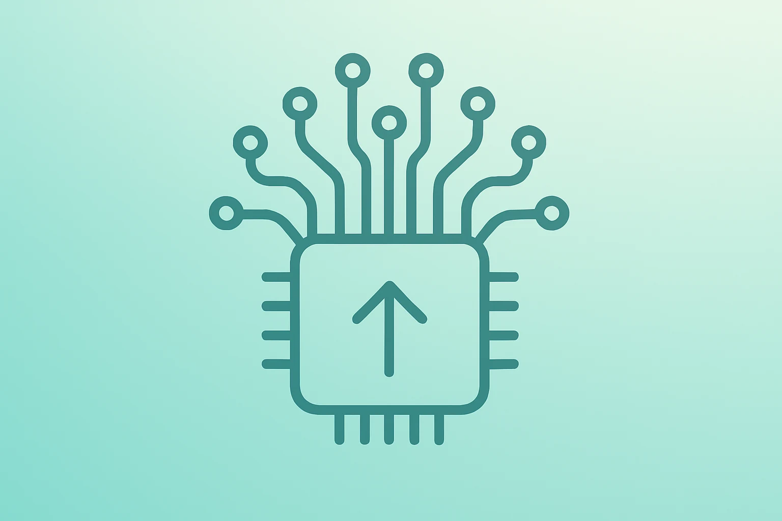 Flat vector accelerator chip with expanding circuits representing Broadcom revenue guidance and AI networking demand.