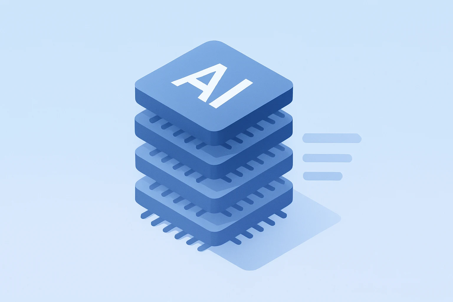 Flat vector of a central AI chip fusing into a compute circuit to reflect Broadcom earnings focus on AI backlog.