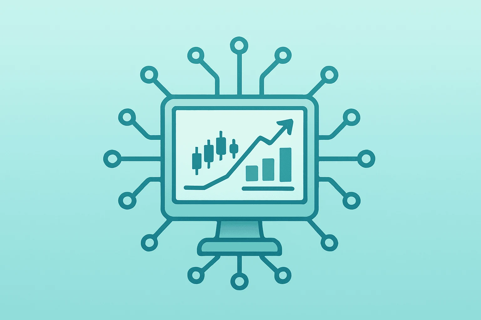 Vector trading terminal fused with an expanding circuit to symbolize Webull Q1 2026 results and trading activity.