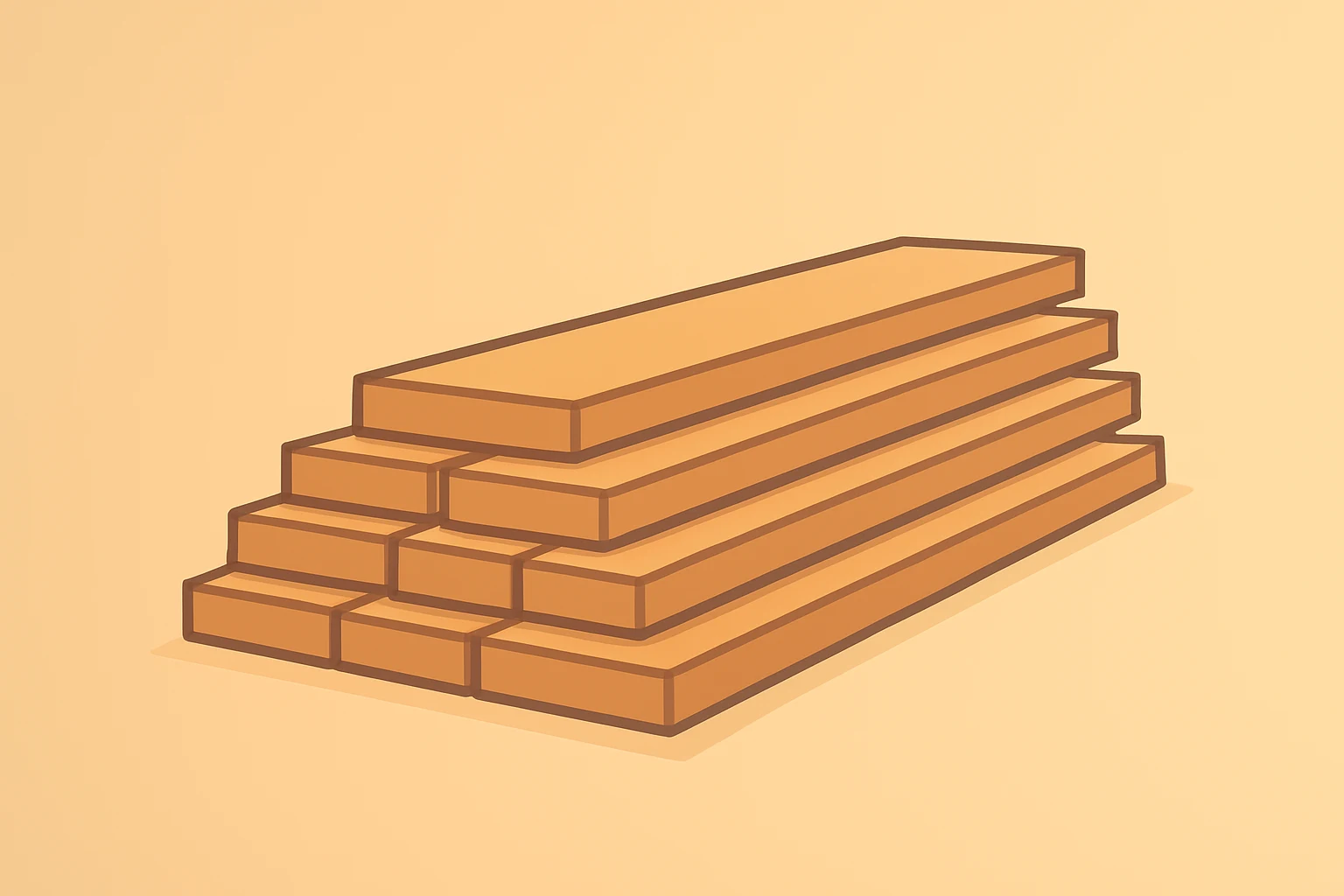 Flat filled vector of a lumber stack under narrowing margin strain to symbolize Lowe's earnings caution