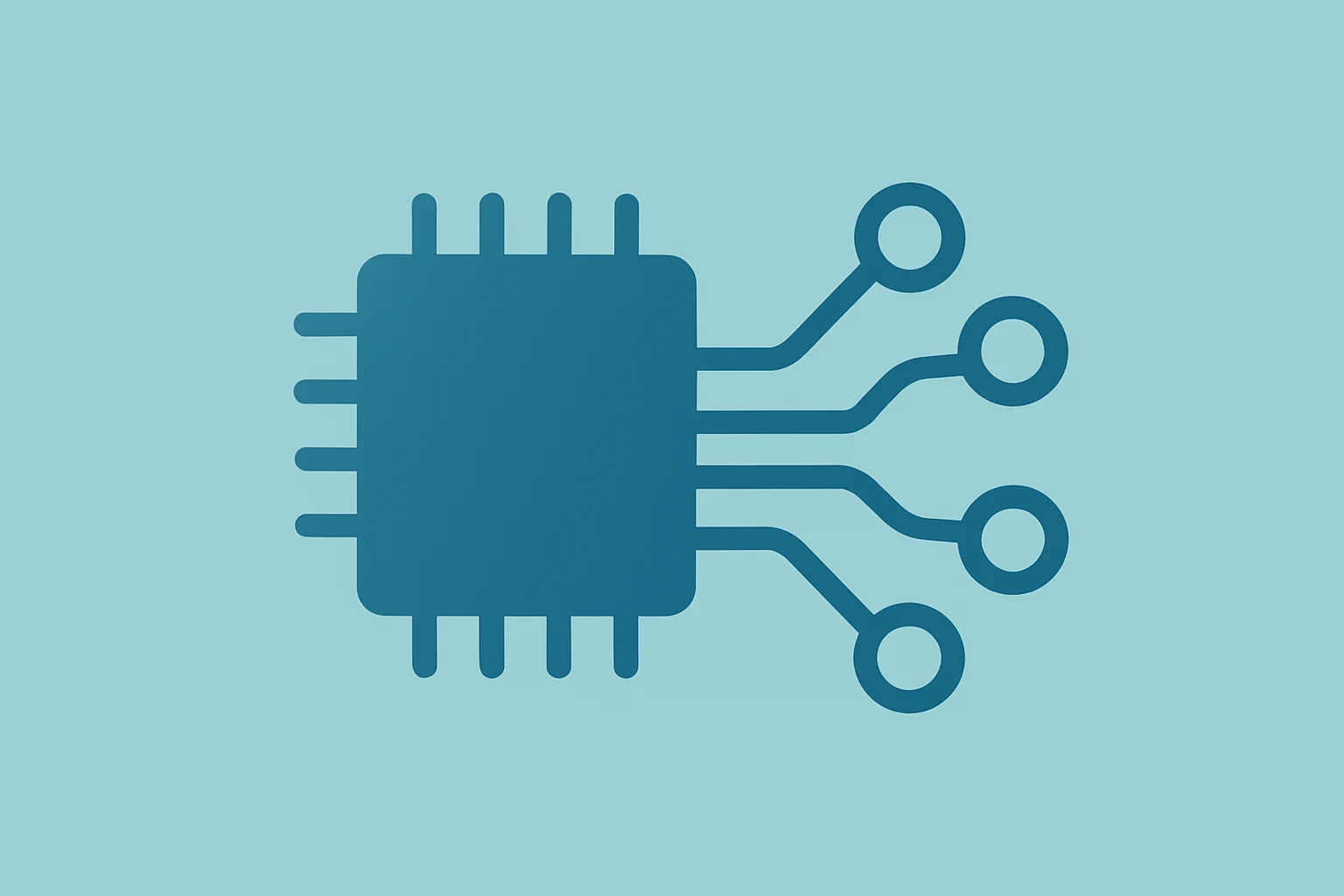 Flat filled vector of a chip merging with an optical interconnect to symbolize Marvell Q4 earnings and AI data-center demand.