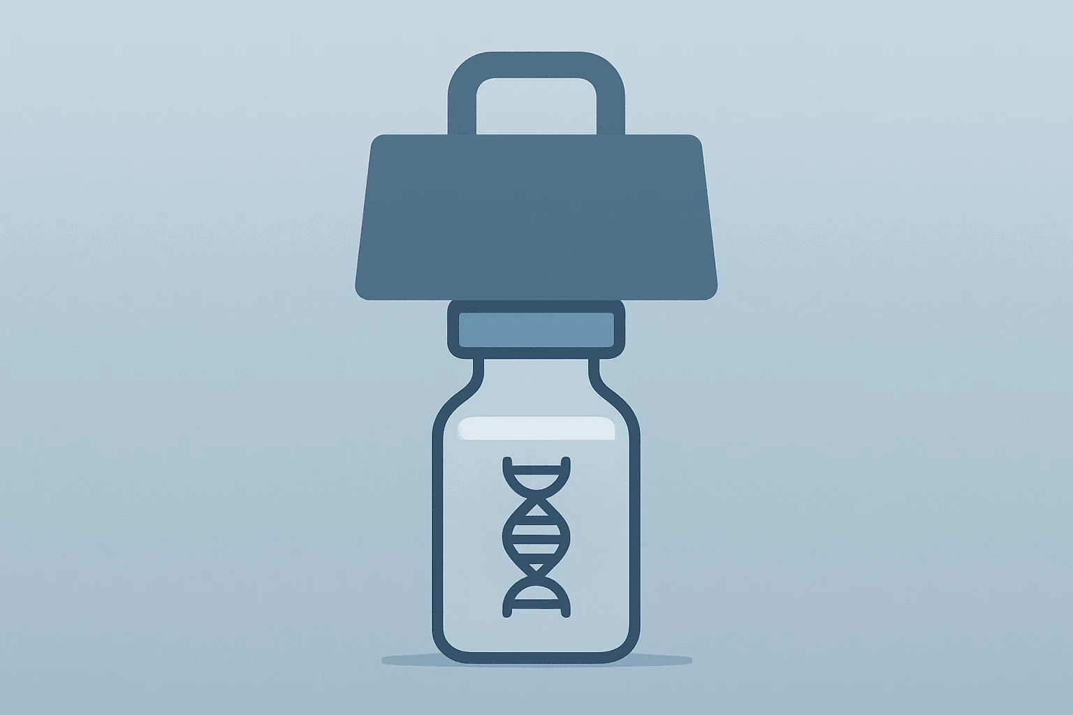 Centered flat vector of a biotech vial merging with a split capsule to represent Biogen Q2 2026 results and EPS headwinds.