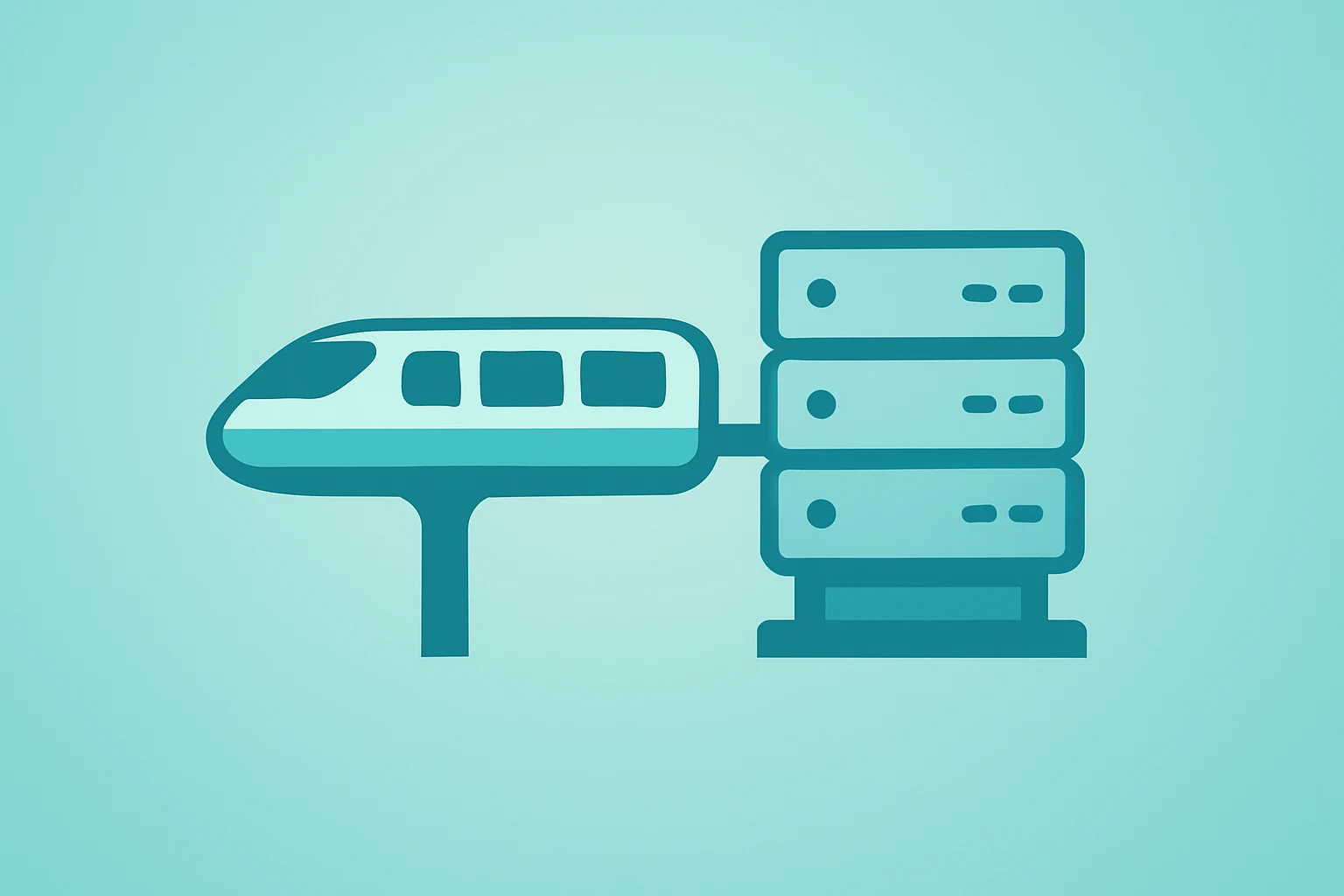 Flat vector of a theme-park monorail and streaming server stack, evoking parks expansion under Disney CEO Josh D'Amaro.