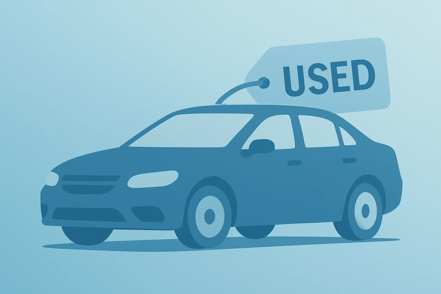 Flat filled vector of a used car with a fading price tag to symbolize CarMax earnings pressure on margins and volume.
