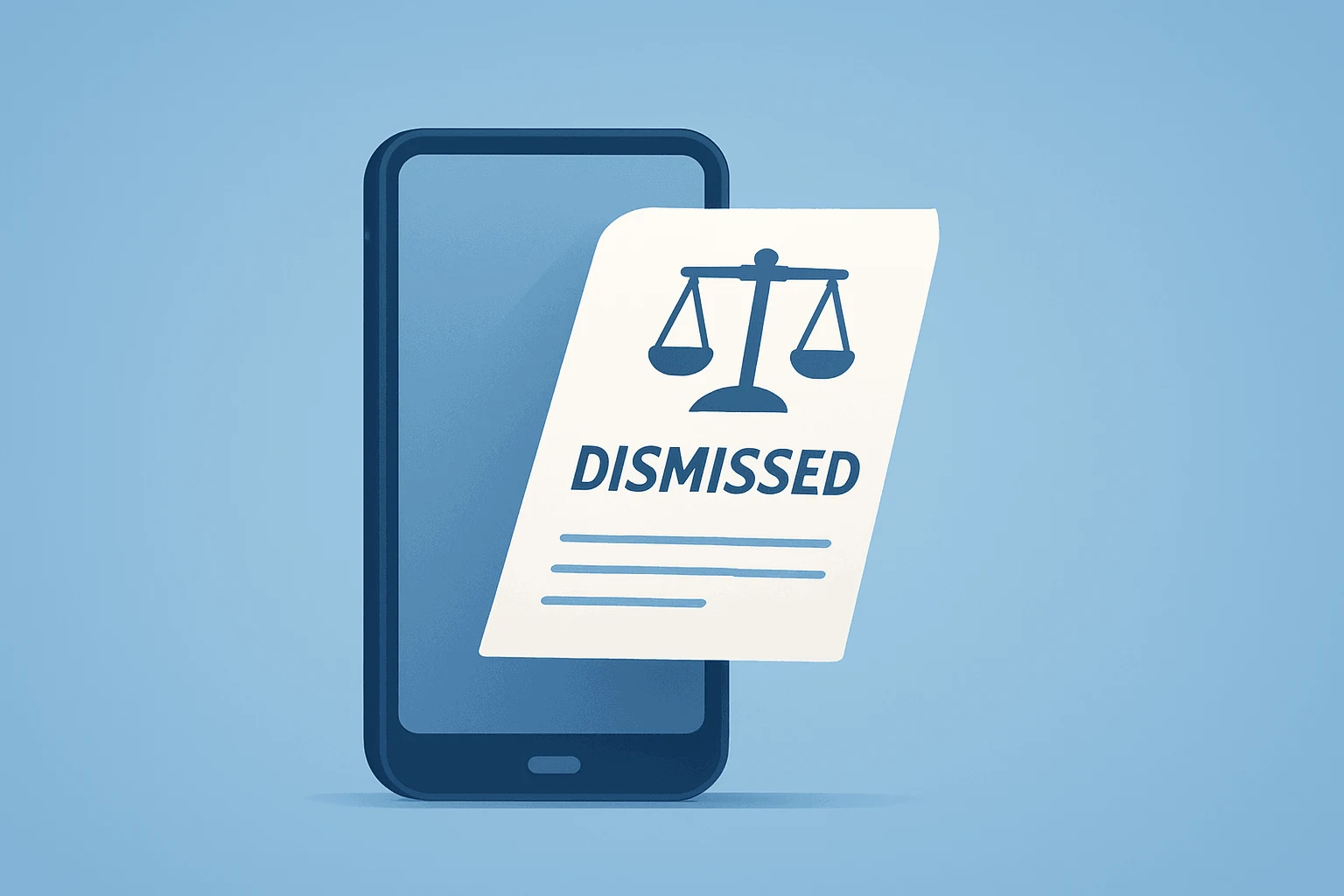 Flat filled vector of a smartphone with a sealed crack symbolizing Meta lawsuit dropped and halted bellwether trial.
