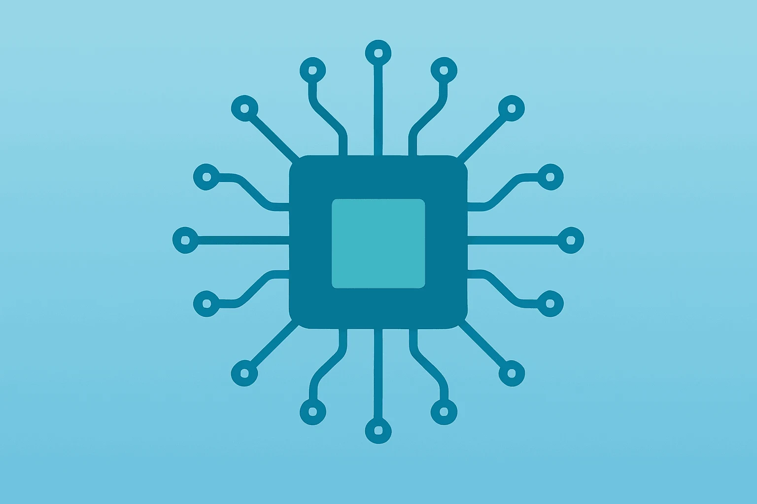 Flat vector of a semiconductor chip with expanding circuits suggesting analog strength, tied to Texas Instruments Q1 Results.