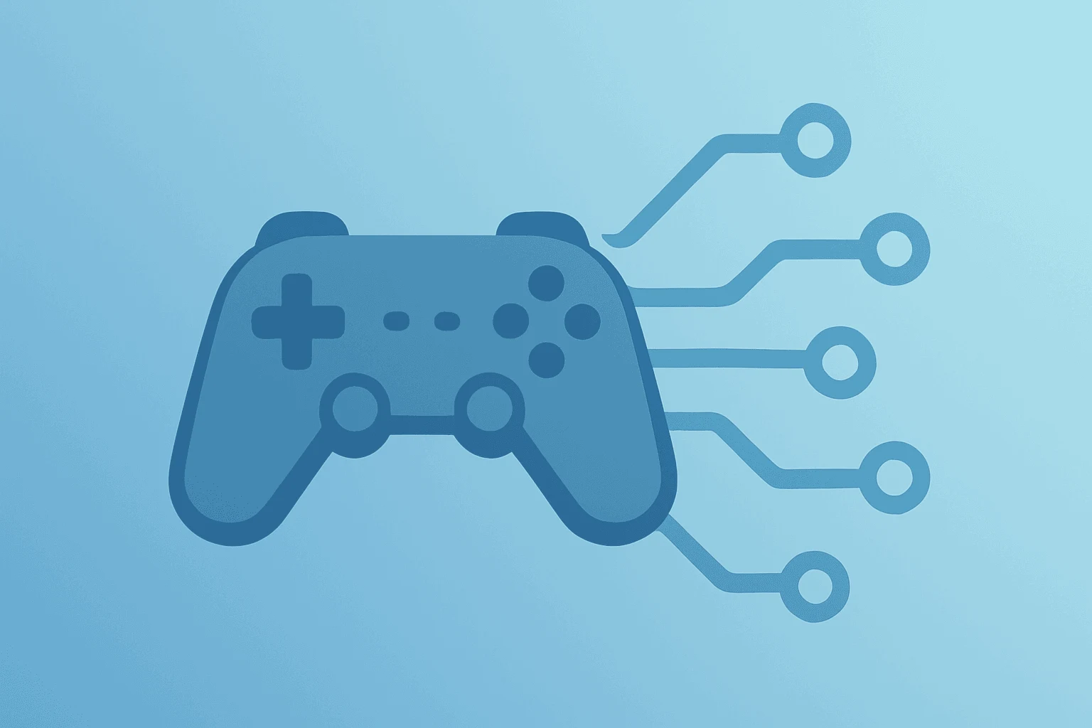 Flat vector game controller with expanding circuit symbolizing GTA VI pre-orders and Take-Two stock upside.
