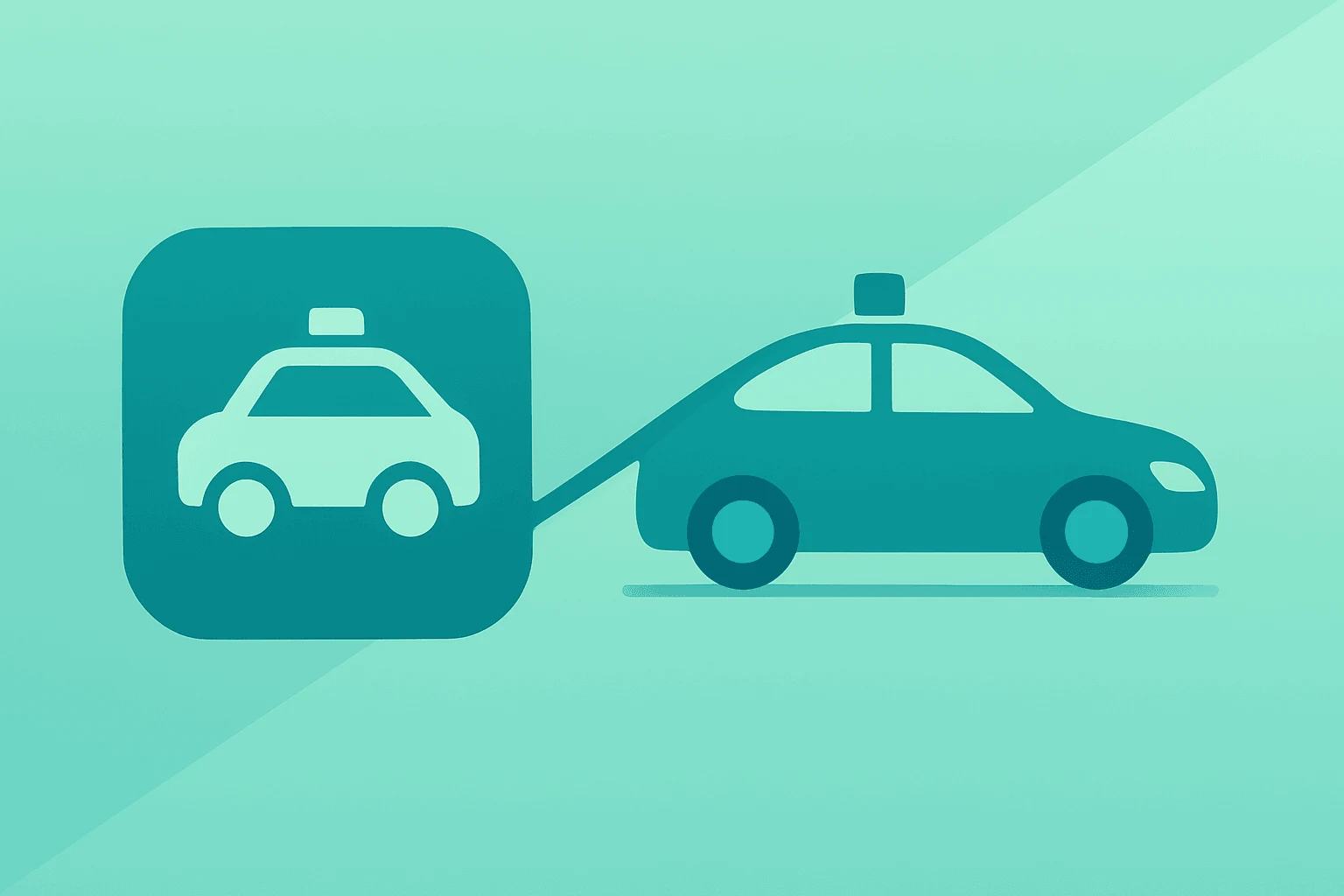 Flat vector of a robotaxi separating from a shared app icon, capturing the Uber Waymo Phoenix robotaxi partnership split.