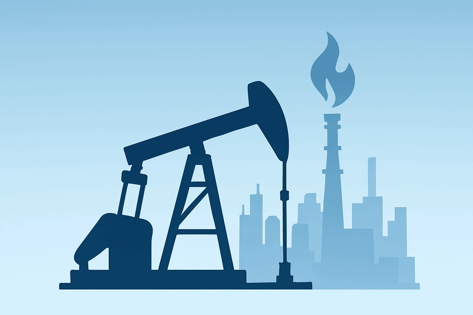 Flat filled vector of an oil pump merging with a factory to symbolize energy-driven wholesale inflation and PPI April 2026.
