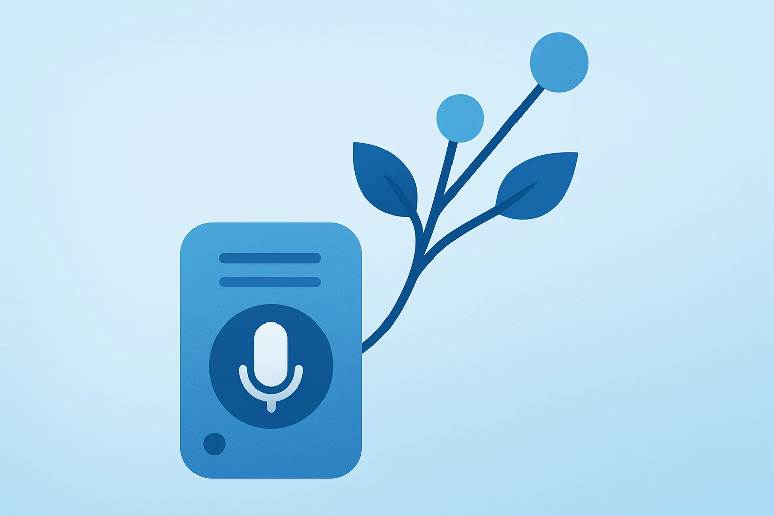 Flat diagonal vector of a voice module sprouting growth nodes symbolizing SoundHound AI earnings and accelerating revenue.