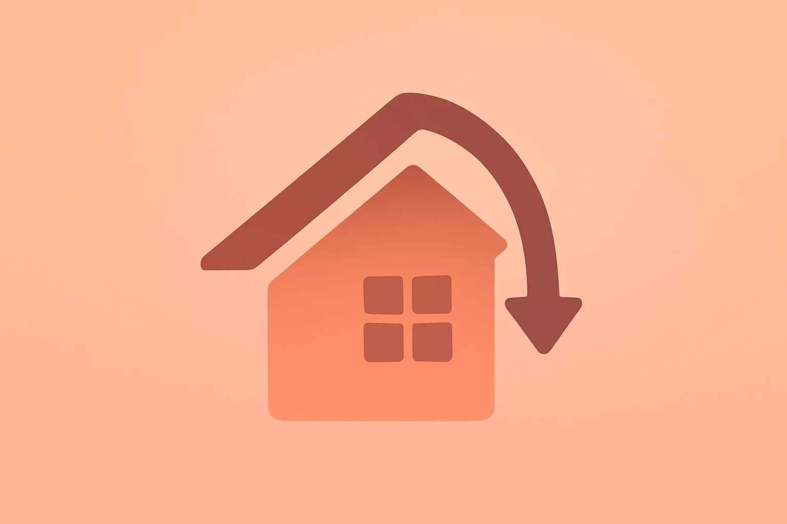 Flat filled vector of a stylized house with a dimming roofline to illustrate KB Home earnings and a shrinking backlog.